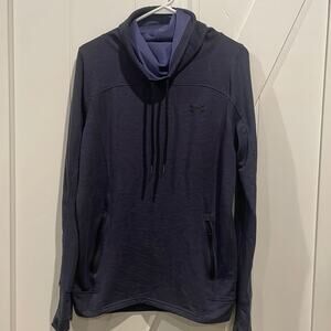 Under Armour Women’s Medium Sweatshirt Blue Cowl Neck Zip Pockets & Thumb Holes